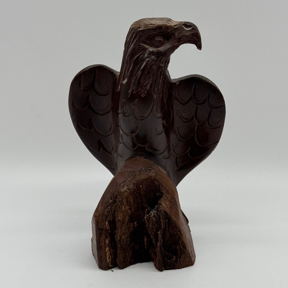 Vintage Hand Carved Solid Desert Ironwood Eagle Statue Bird Sculpture Figurine
